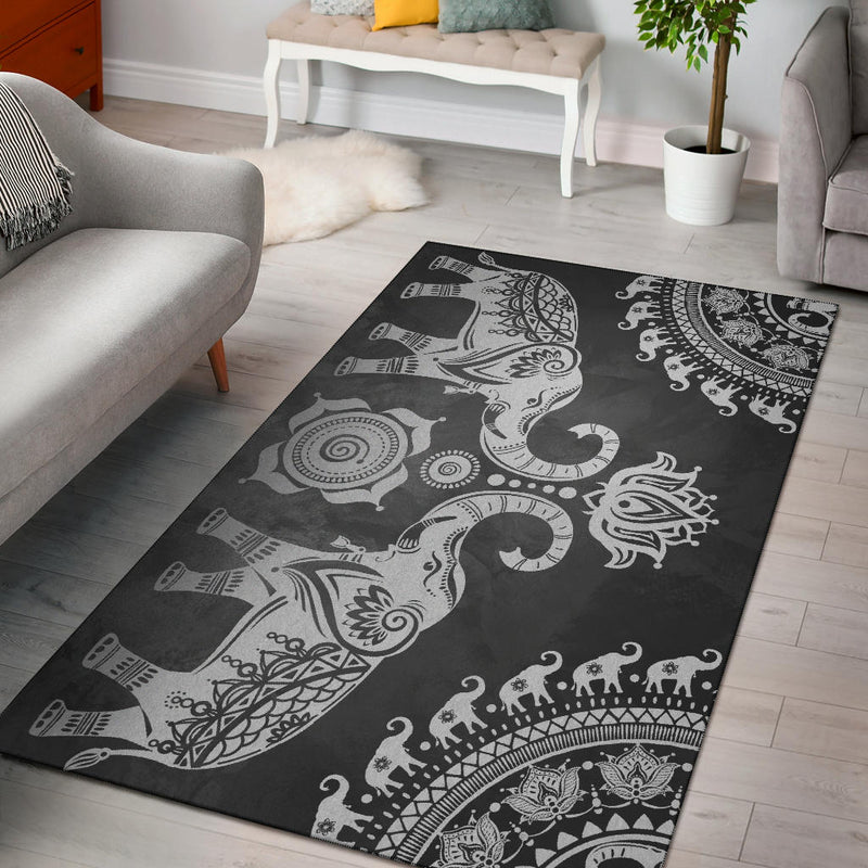 Grey Mandala Elephant Rug