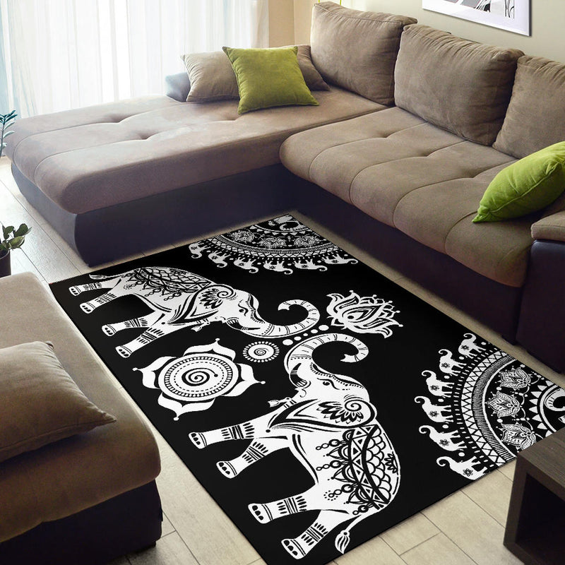 Black Elephant Mandala Rug