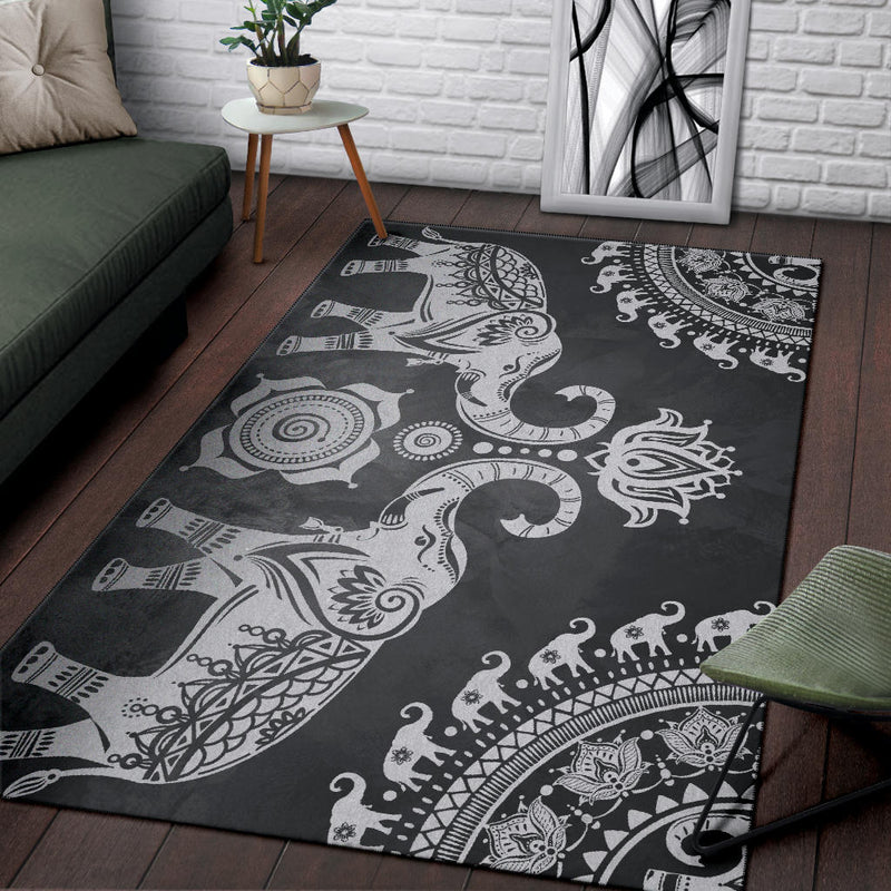 Grey Mandala Elephant Rug