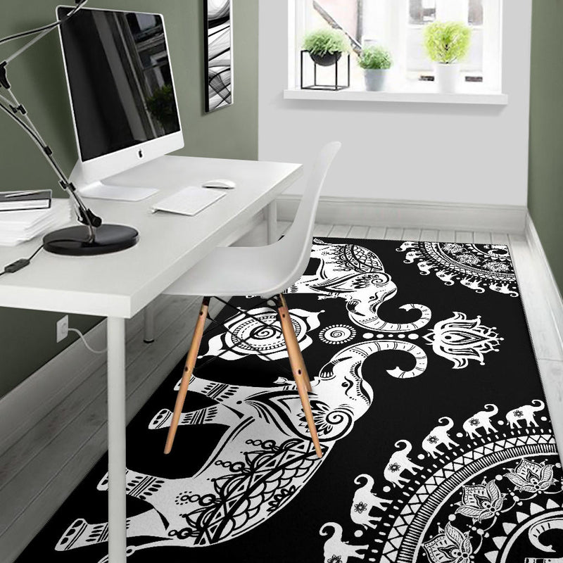 Black Elephant Mandala Rug