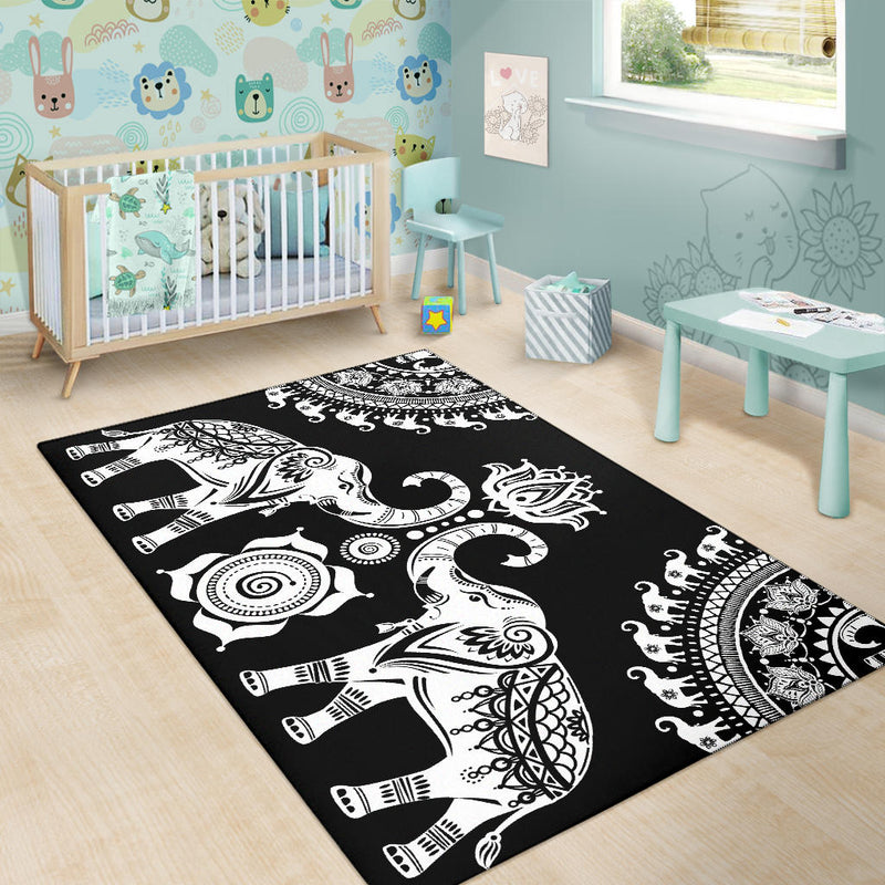 Black Elephant Mandala Rug